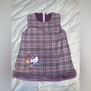 Hello kitty embroidered angel fairy purple plaid fur hem jumper dress girls 6